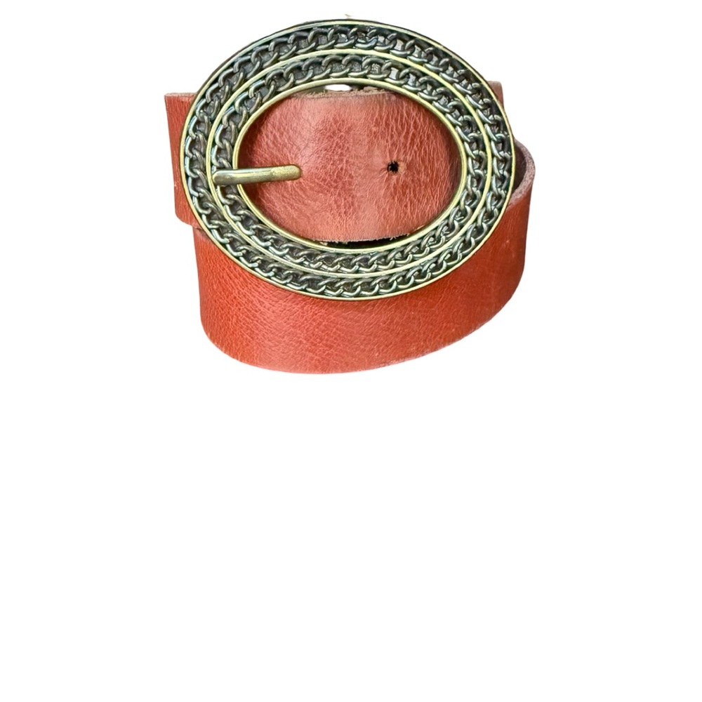 Women’s Tan Leather Belt with Brass Like Buckle Size 35-40 waist